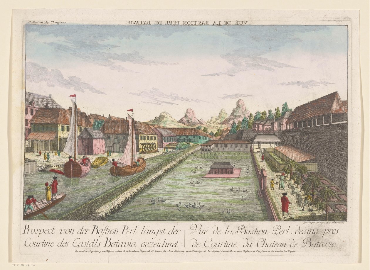Utsikt över hörnbastionen Parel, en del av Batavia slott Prospect von der Bastion Perl längst der Courtine des Castells Batavia gezeichnet (titel på objekt) av Kaiserlich Franziskische Akademie