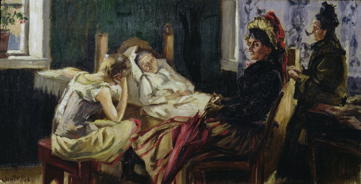 Besök hos en patient (olja på duk) av Kalle Lochen