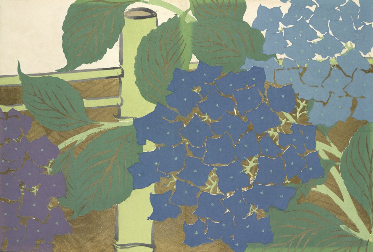 Hortensia, från persikoyogusa av Kamisaka Sekka