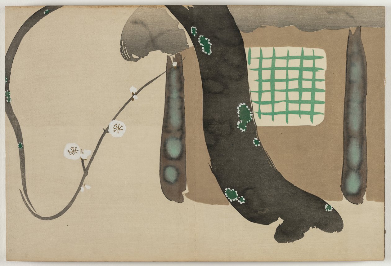 Flowers of a Hundred Worlds (Momoyogusa): Plommon vid takfoten (Nokiba no ume) av Kamisaka Sekka