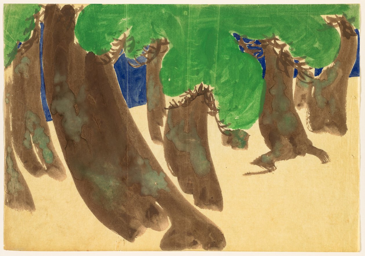 Flowers of a Hundred Worlds (Momoyogusa): Windswept Pines (Sonarematsu) av Kamisaka Sekka