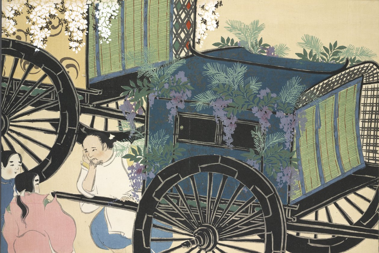 Hanazashi-guruma från Momoyo-gusa (The World of Things) Vol II, pub.1909 (träsnitt i färgblock) av Kamisaka Sekka
