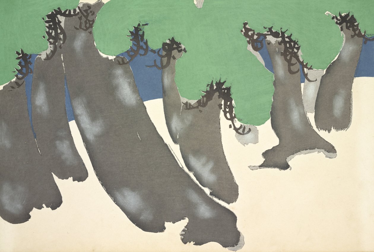 Sonare No Matsu, från Momoyo-gusa (The World of Things) Vol III, pub.1910 (träsnitt i färgblock) av Kamisaka Sekka