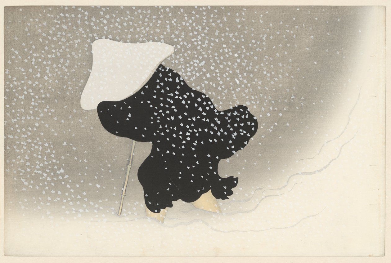 Virvlande snö, 1909 (träblocktryck) av Kamisaka Sekka