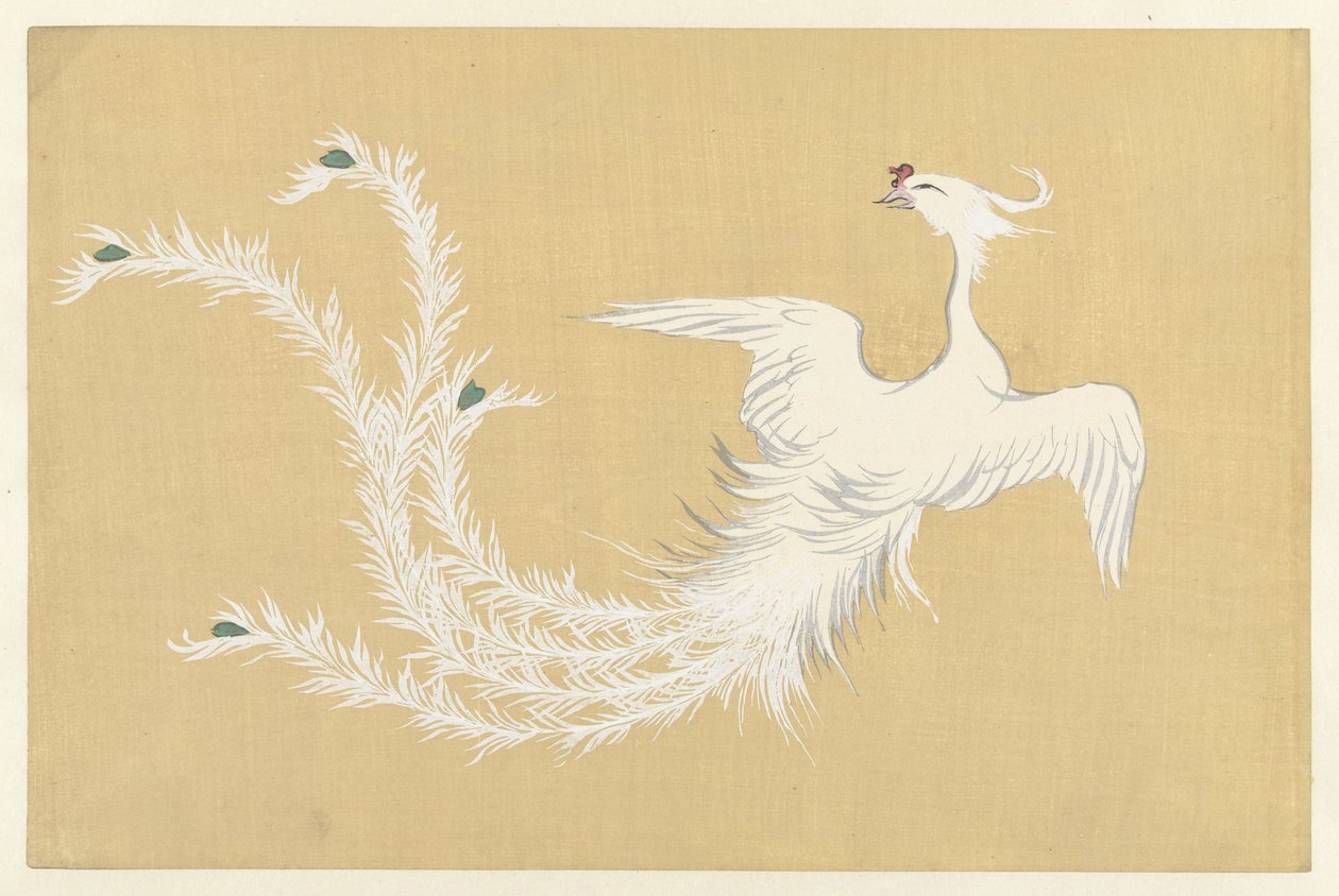 Vit Fenix Hakuho Flowers of a Hundred Worlds (serietitel) Momoyogusa (serietitel) av Kamisaka Sekka