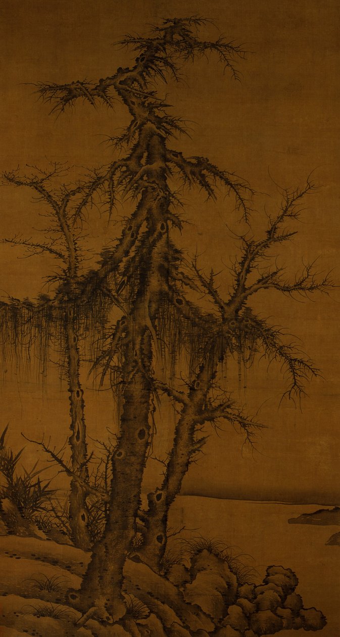 Gamla träd, bambu och stenar, ca 1300 (bläck på siden) av Kan Li