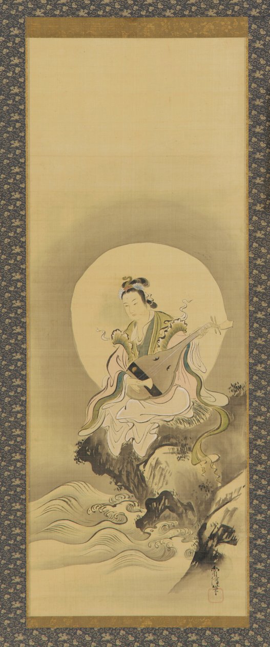 Benten Sarasvati sittande på en klippa, Edo-period, mitten av 1600- och början av 1700-talet. av Kanô Yôboku Tsunenobu