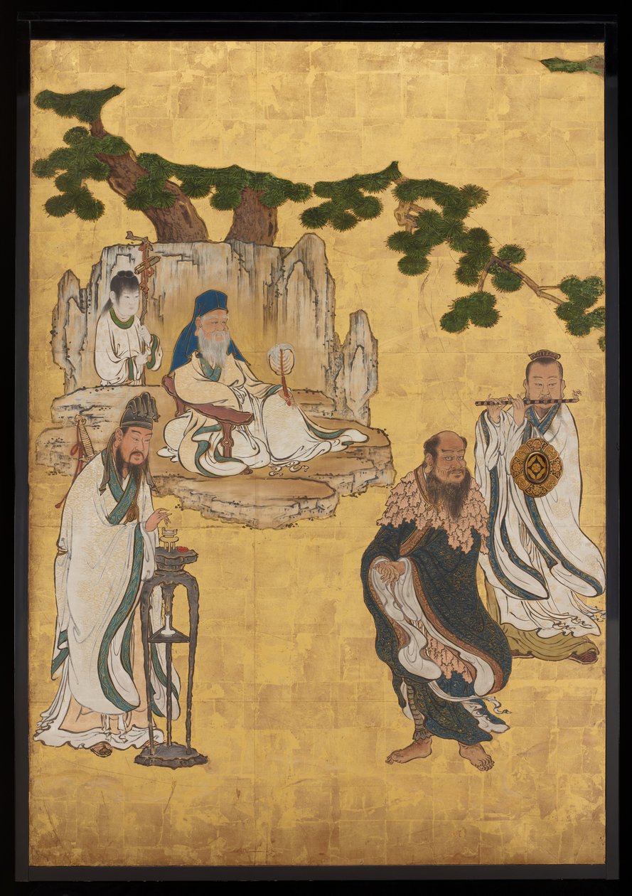 Taoistiska odödliga, ca 1647 (bläck, färger och guld på papper) av Kano Sansetsu