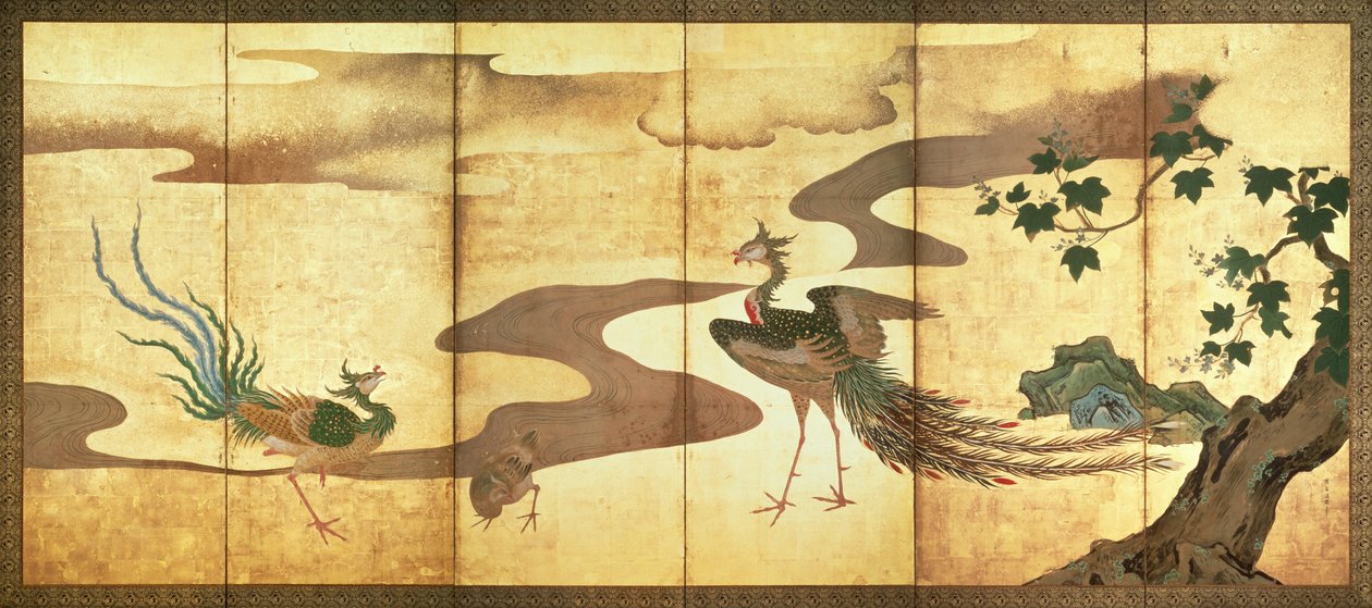 Phoenixes by Paulownia Trees av Kano Tanyu