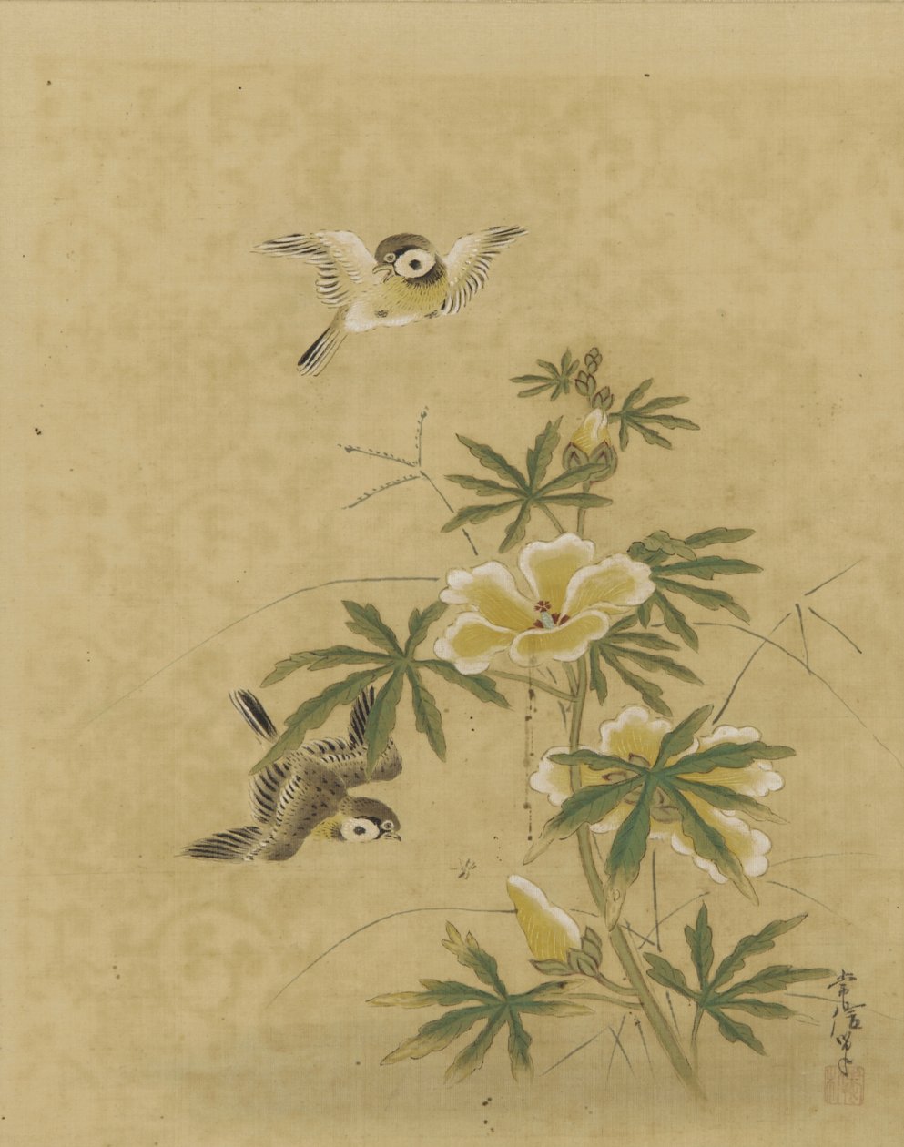 Fåglar och blommor, Edo-perioden, mitten av 1600-talet - början av 1700-talet (bläck och färg på siden) av Kano Tsunenobu