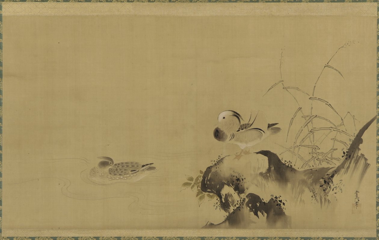 Mandarinänder i ett landskap, Edo-period, mitten av 1600-talet - början av 1700-talet (bläck och färg på siden) av Kano Tsunenobu
