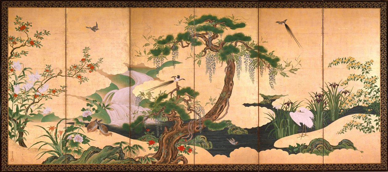 Vårens och sommarens fåglar och blommor, 1600-talets andra hälft. av Kano Eino