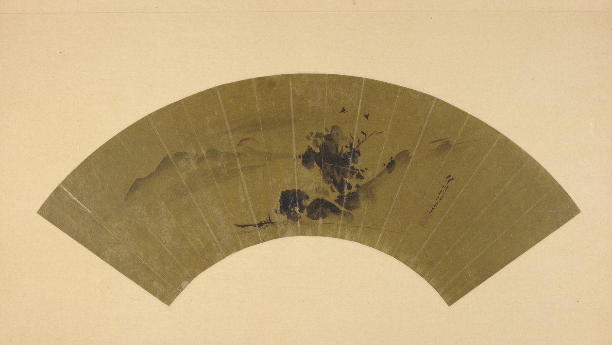 Flod och röd sol, Edo-period, tidigt 1800-tal. av Kano Isen