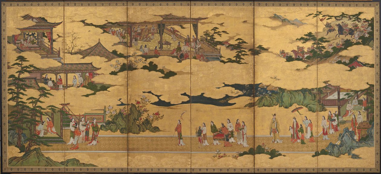 Scener från Ming Huang-kejsarens och Yang Guifeis liv, Momoyama-perioden, sent 16:e-tidigt 17:e av Kano Mitsunobu