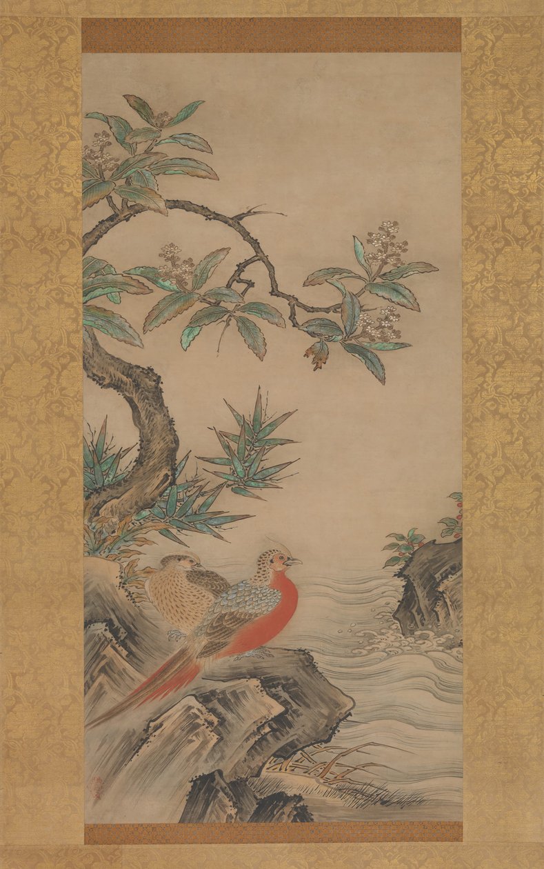 Fasaner bland träd: Flowers of the Four Seasons, troligen 1560-talet. av Kano Shoei