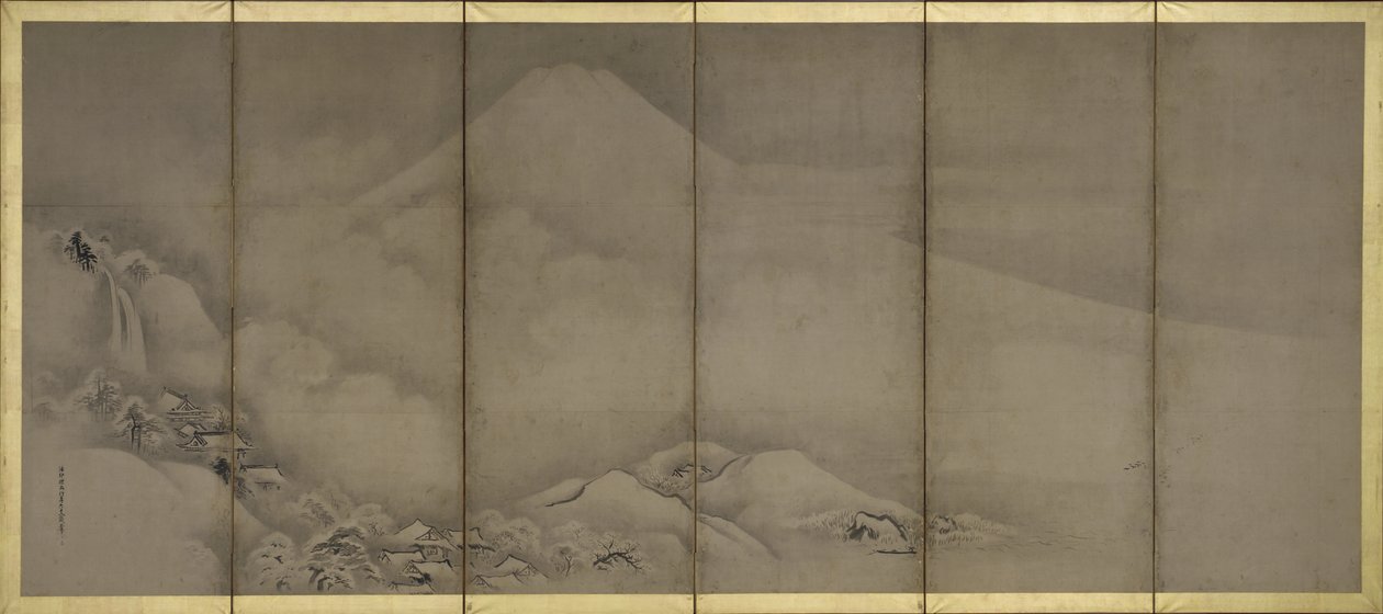 Mount Fuji och Matsubara Point, skärmar av Kano Tanyu