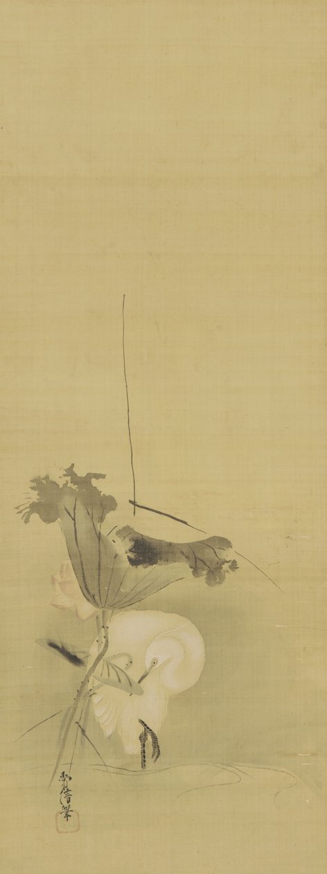 Häger och lotus, Edo-perioden, mitten av 1600- början av 1700-talet (bläck och färg på siden) av Kano Tsunenobu