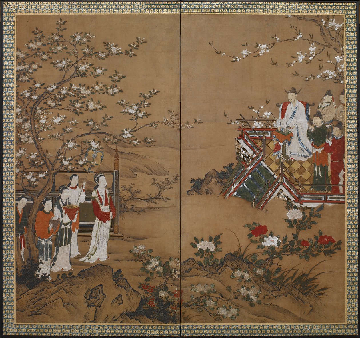Den kinesiske kejsaren Ming Huang och Yang Kuei-fei, Edo-perioden, tidigt 1600-tal. av Kano school