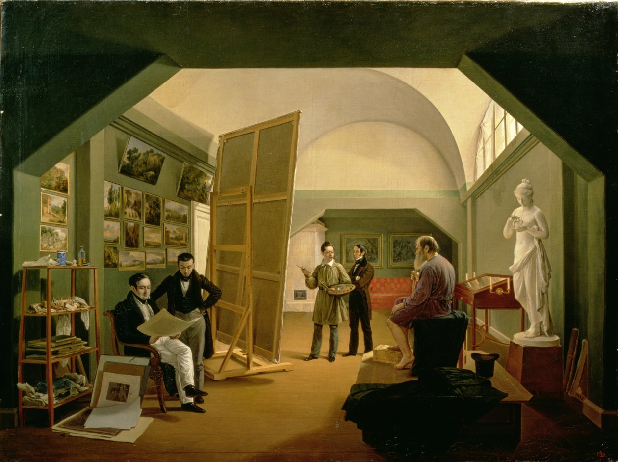 The Studio of Petr Vasilevich Basin (1793-1877) 1833 av Kapiton Alekseevich Zelentsov