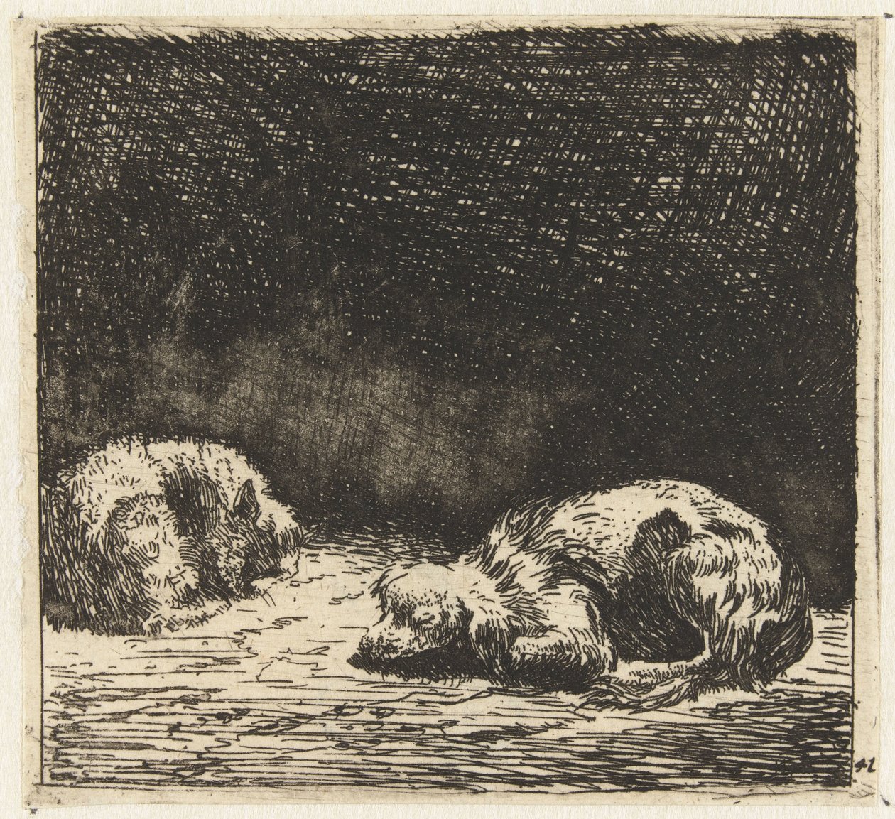 Sovande hund och katt av Karel Du Jardin