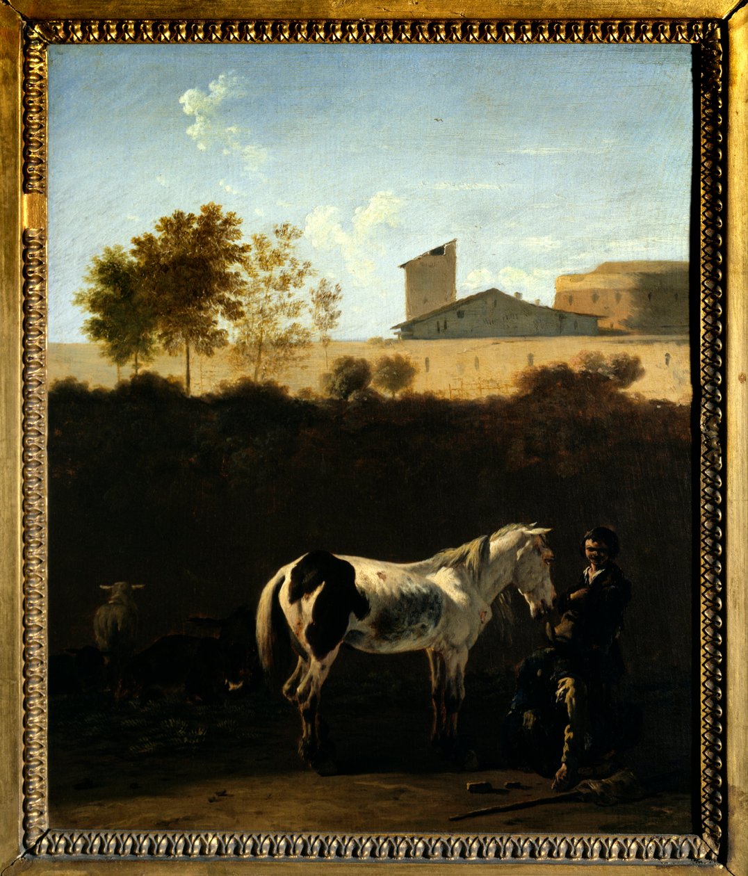 Italiens landskap med Patres och hästpajmålning av Karel Dujardin (1621-1678) (ec.holl.) 1675 Sön. 0,32x0,27 m Paris, Louvren. av Karel Dujardin