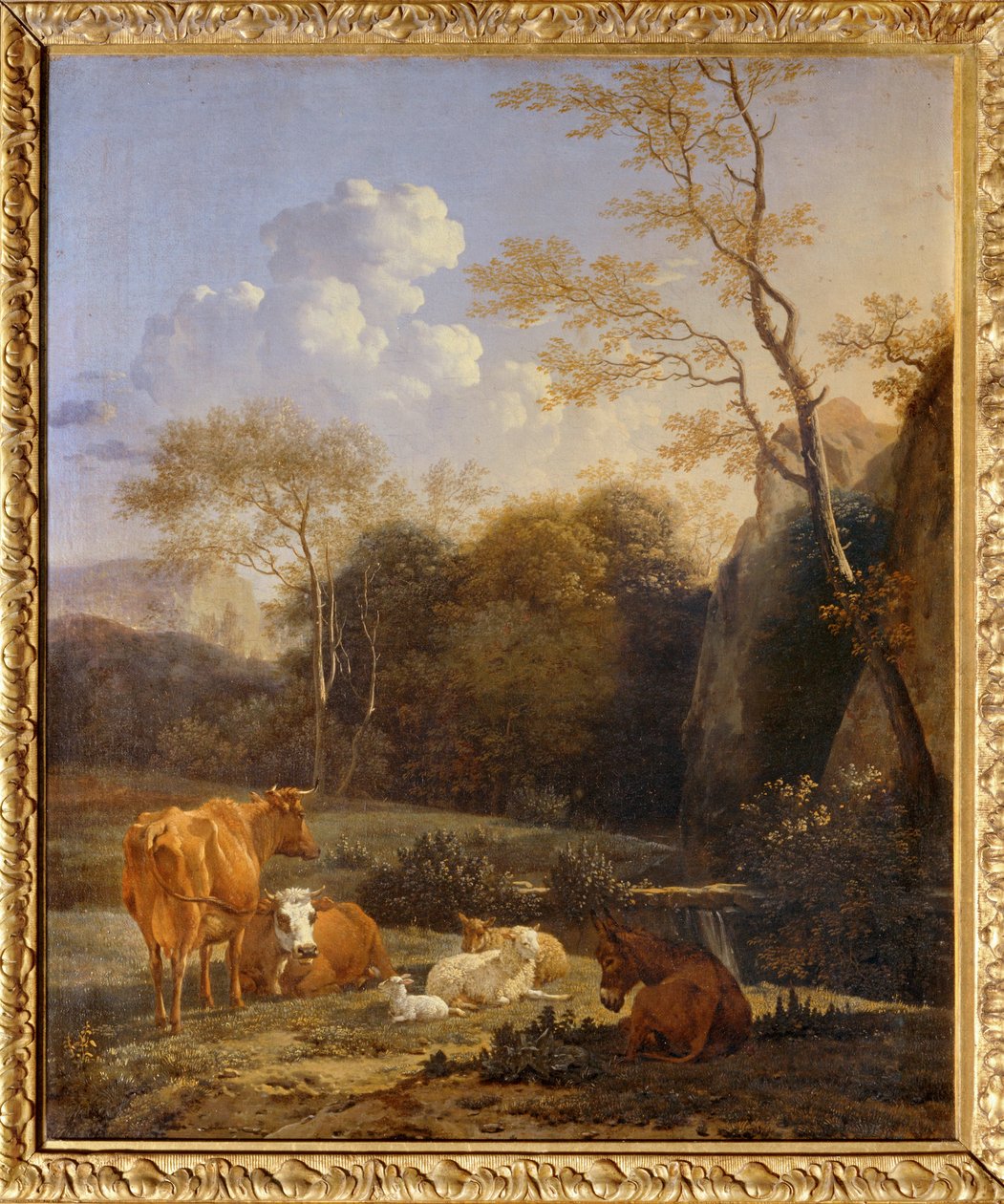 Le bocage, Kor, åsna och får vid en bäck ... av Karel Dujardin