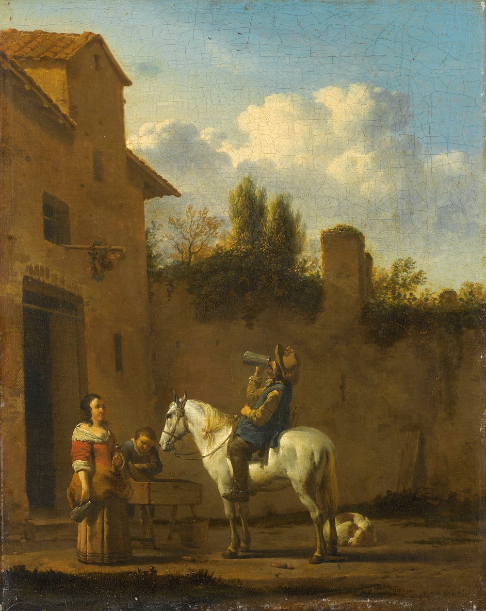 Beriden trumpetare som tar en drink, 1650-60 av Karel Dujardin