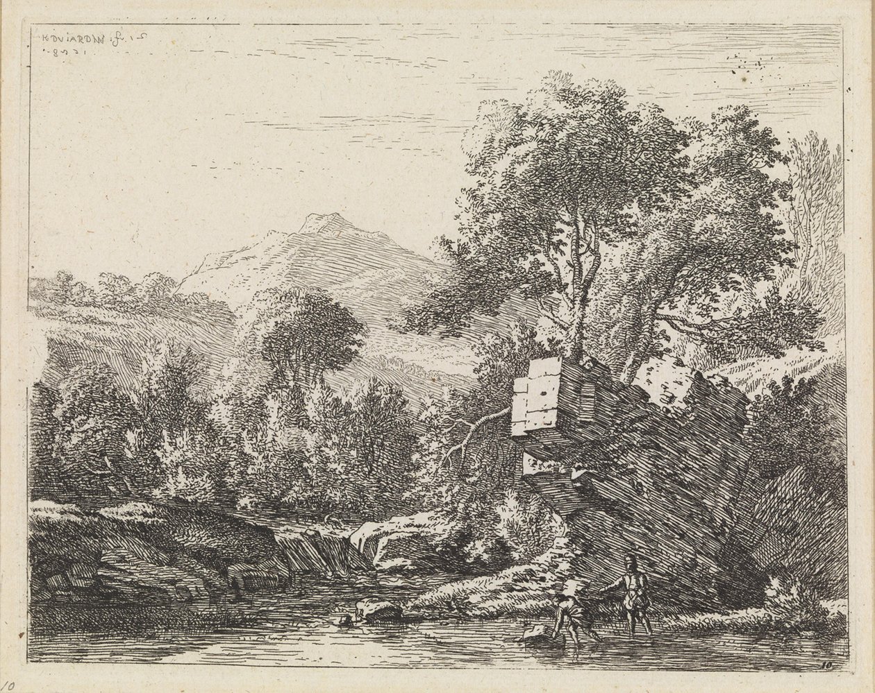 Två män vid en sten i vattnet av Karel Dujardin