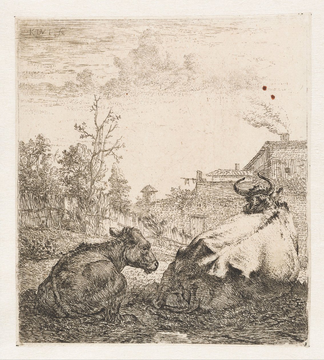 Liggande ko med kalv Djur (serietitel) av Karel du Jardin (signed by artist)
