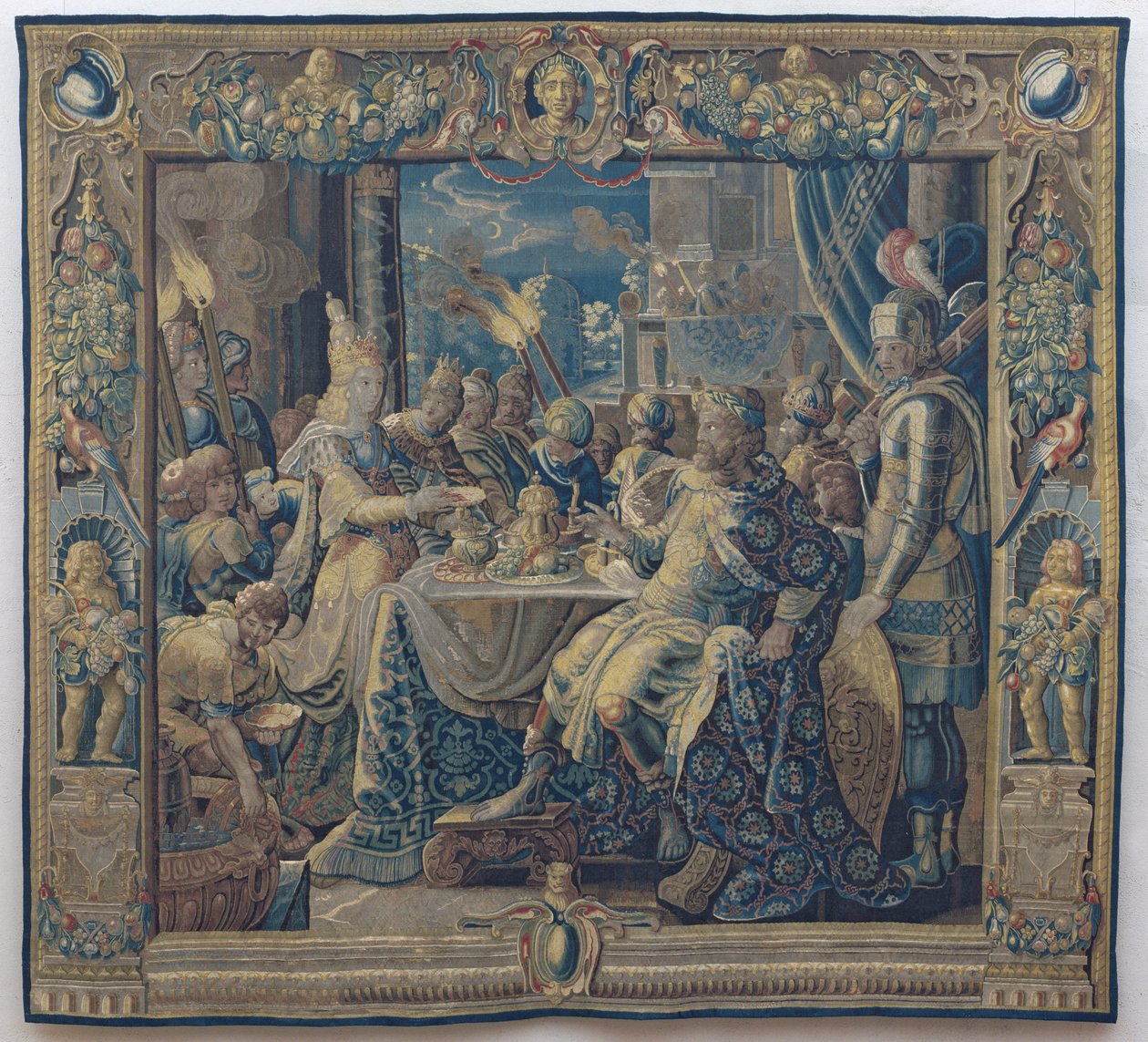Cleopatra underhåller Anthony, ca 1640 (ull och siden) av Karel van II (workshop of) Mander