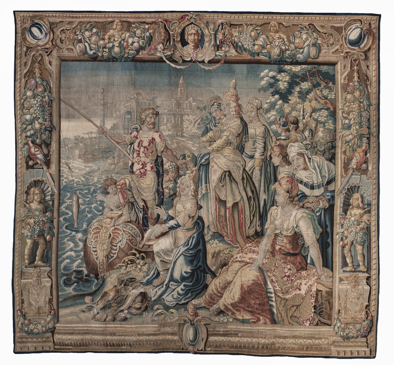 Antonius och Kleopatra (Antonius fångar en saltad fisk); gobeläng, okänt datum (ull | blyerts) av Karel van II Mander