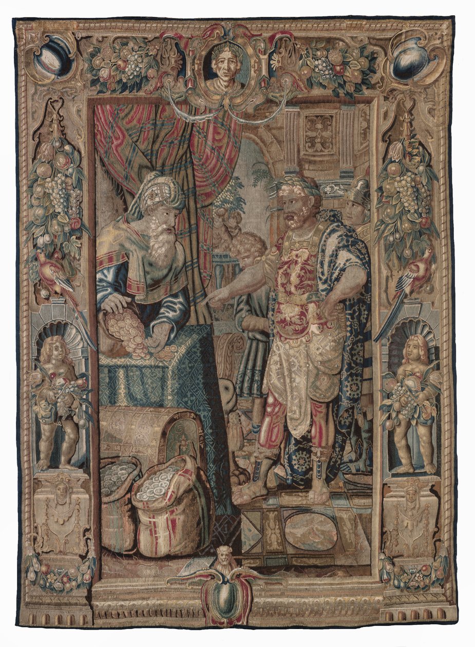 Antonius och Kleopatra (Antonius erövrar Pelusium); gobeläng, okänt datum (ull | blyerts) av Karel van II Mander
