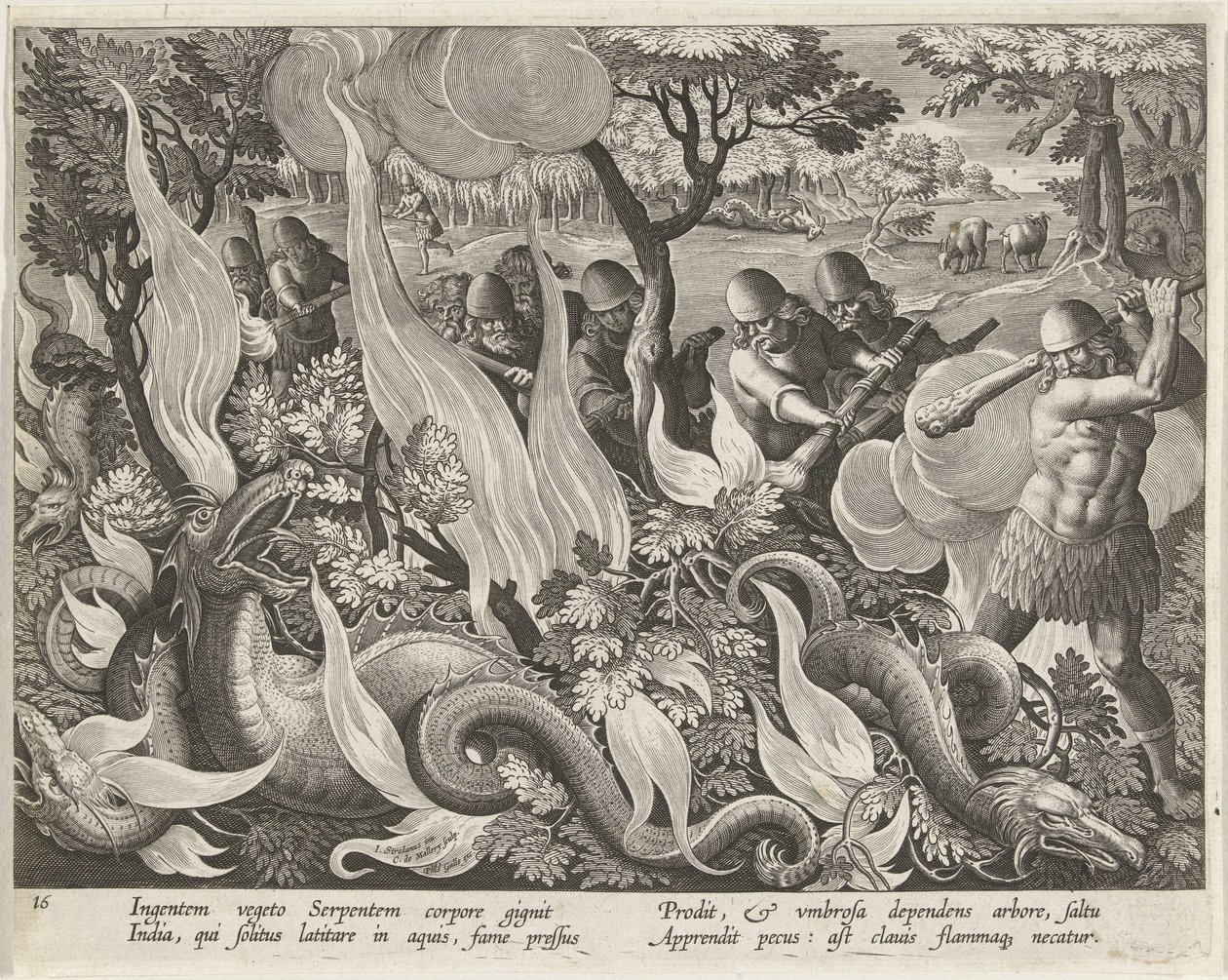 Jacht op waterslangen i Indien Jachttaferelen (serietitel) Jakten på vilt, fågel och fisk i Bestiary (serietitel) av Karel van Mallery