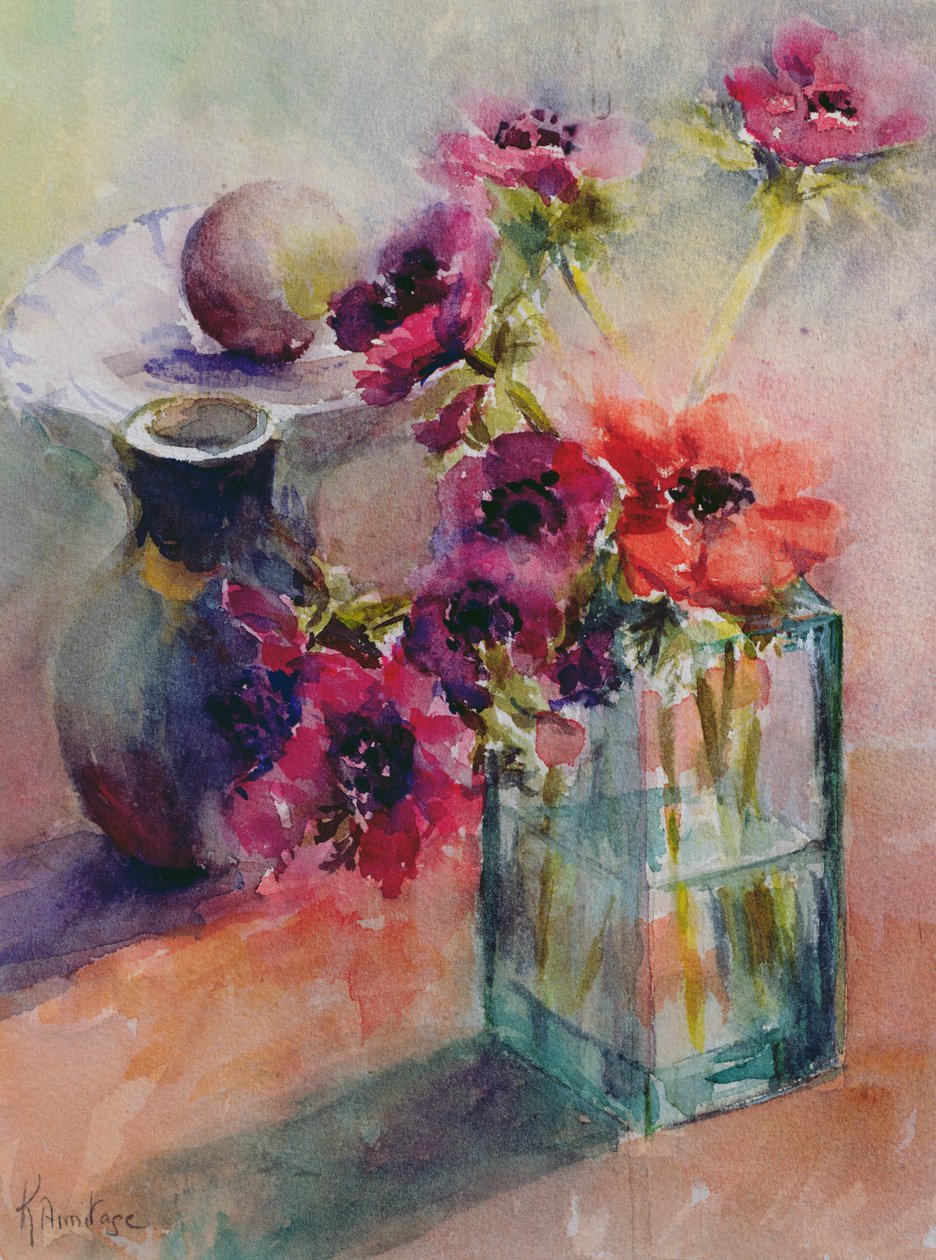 Anemoner i grön glasvas, 2002 av Karen Armitage