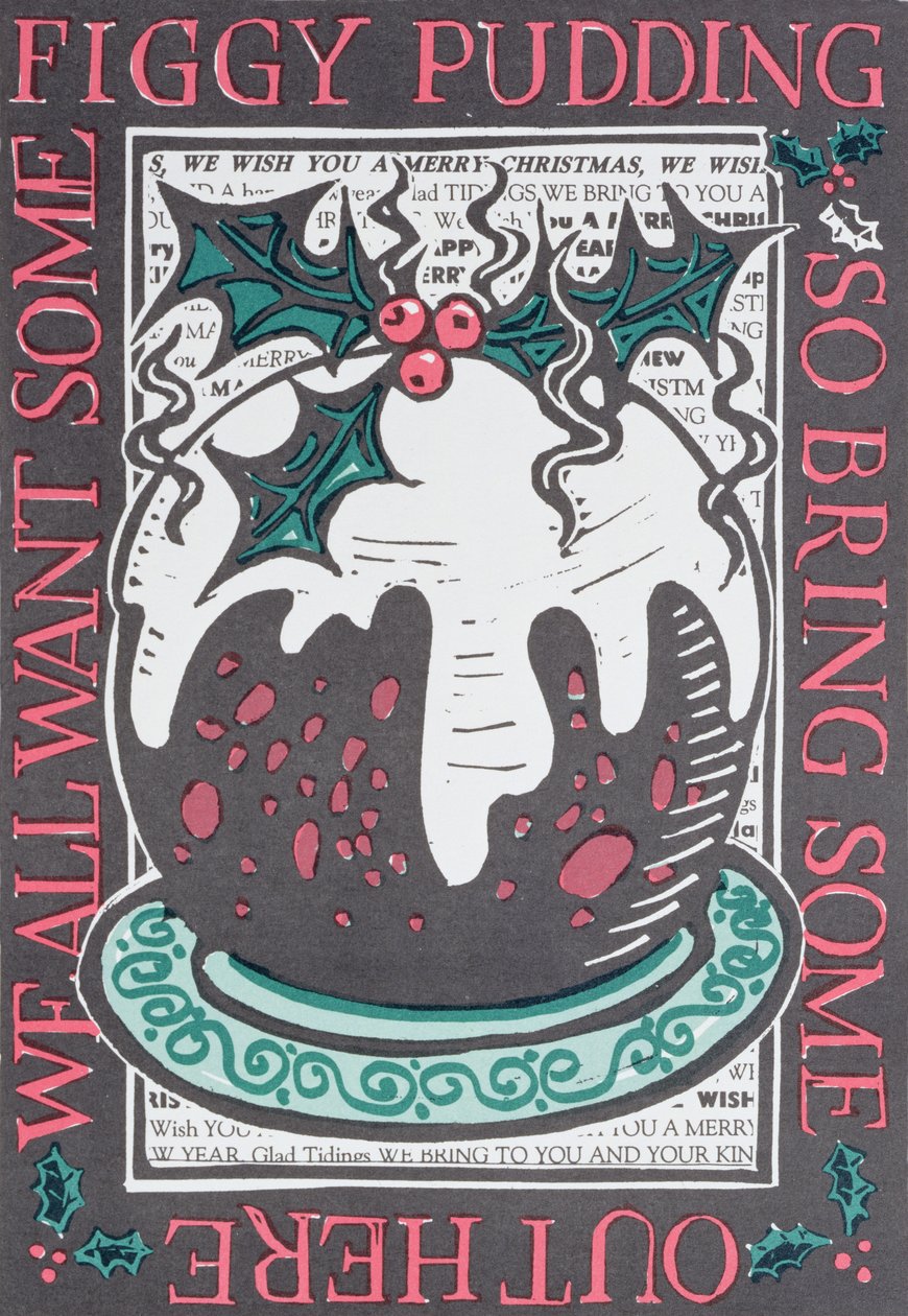 Figgy Pudding, 1998 (linosnitt på papper) av Karen Cater