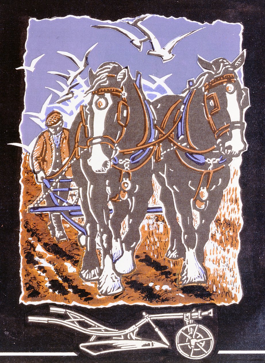 The Plough, 1997 (linosnitt och wc på papper) av Karen Cater