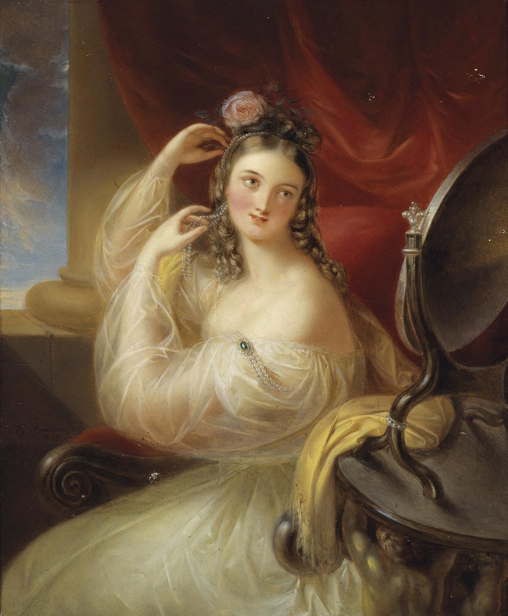 Dame vor dem Toilettspiegel av Karl Agricola