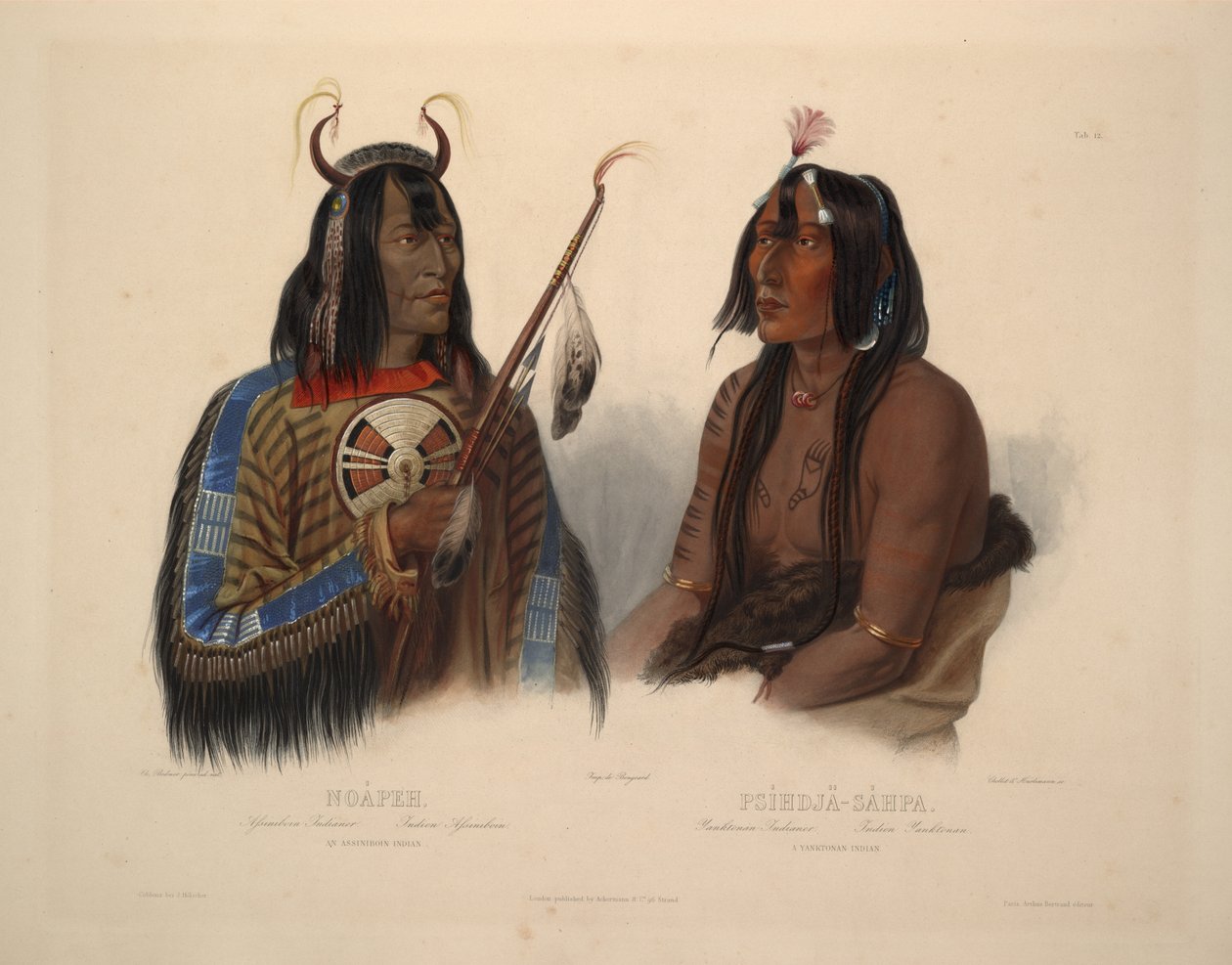 En Assiniboin-indian och en Yanktonan-indian. av Karl Bodmer