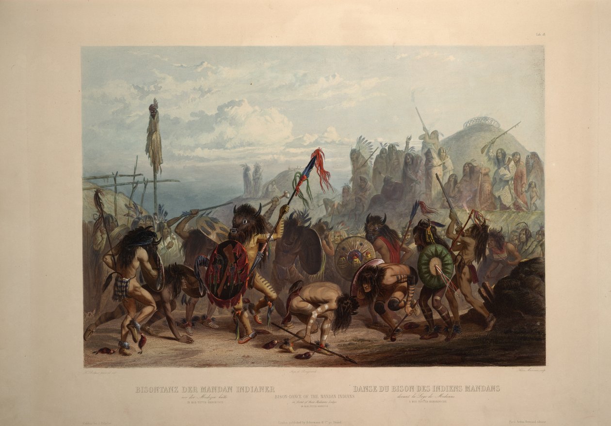 Bison Dance of the Mandan Indians framför sin medicin Lodge av Karl Bodmer
