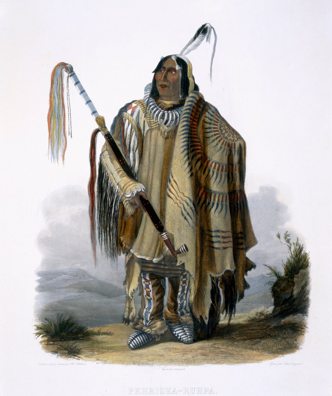 Pehriska-Ruhpa, en Minatarre eller Big-Bellied Indian, plåt 17 från volym 2 av 