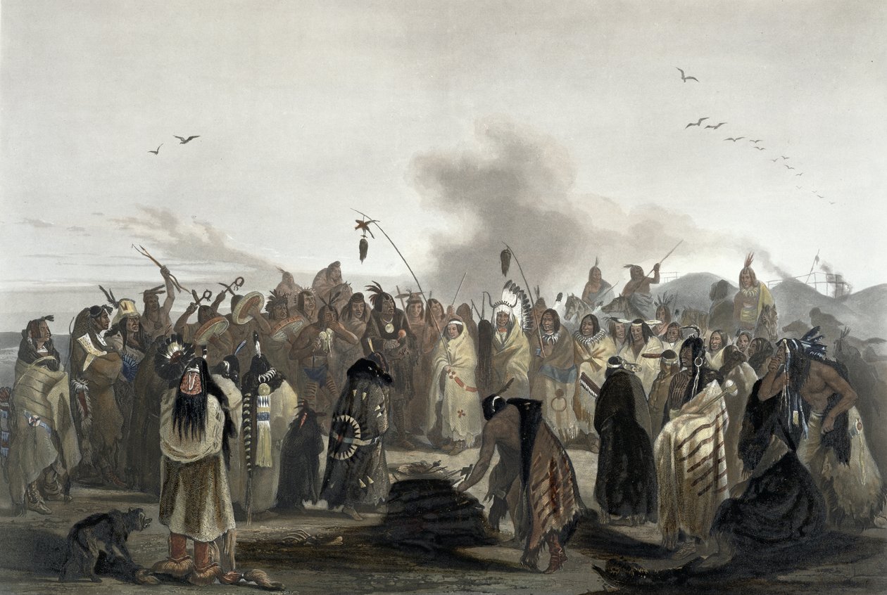 Scalp Dance of the Minatarres, tavla 27 från volym 2 av `Resor i det inre av Nordamerika