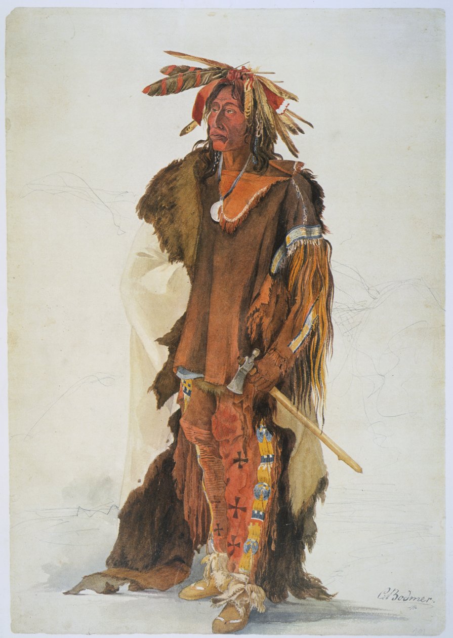 Wahk-ta-Ge-Li, en Sioux-krigare (penna, penna och wc på papper) av Karl Bodmer