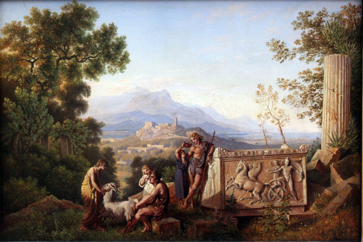 Grekiskt fantasilandskap med vilande herde av Karl Friedrich Schinkel
