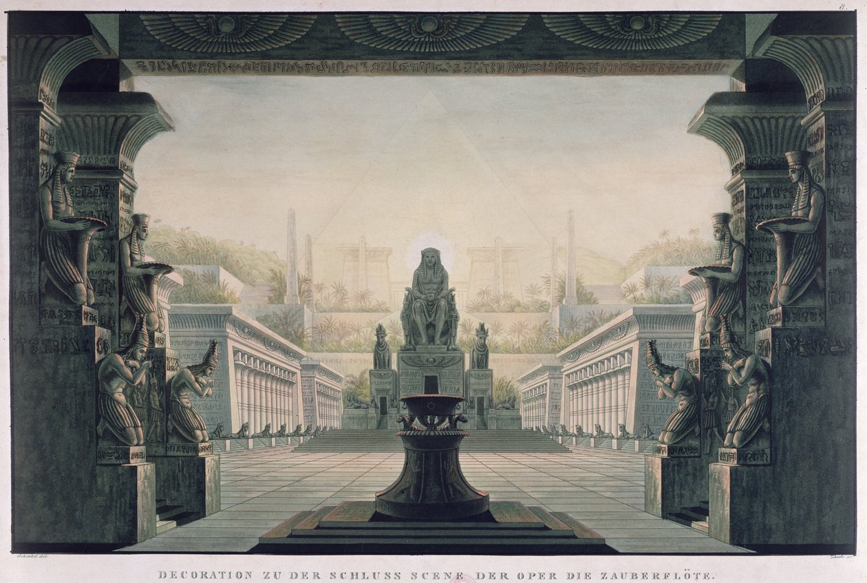 Scenografi för slutscenen i "Trollflöjten" av Wolfgang Amadeus Mozart (1756-91) av Karl Friedrich Schinkel