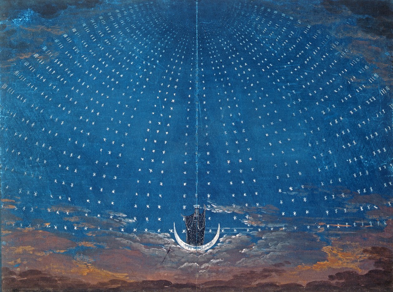 The Palace of the Queen of the Night, scenografi för "Trollflöjten" av Wolfgang Amadeus Mozart (1756-91) för en produktion i Berlin, 1816 av Karl Friedrich Schinkel