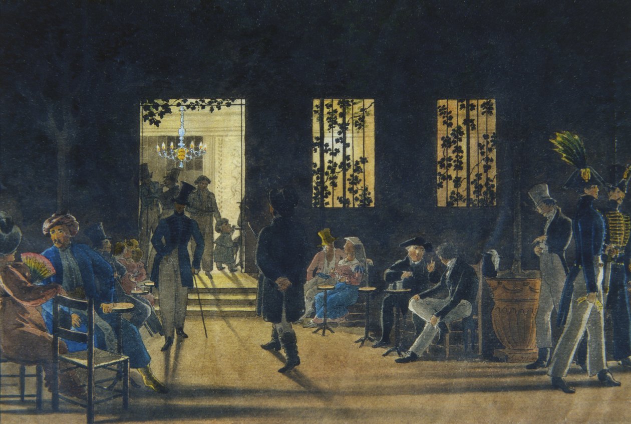 Boscareccia-salen i Café Nuovo, Palazzo Ruspoli, Rom, 1827 (wc på papper) av Karl Johan Lindstrom
