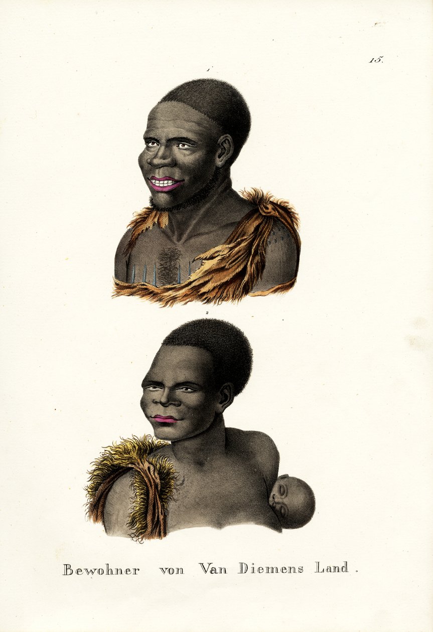 Tasmanska aboriginer - Van Diemens land, 1824 av Karl Joseph Brodtmann