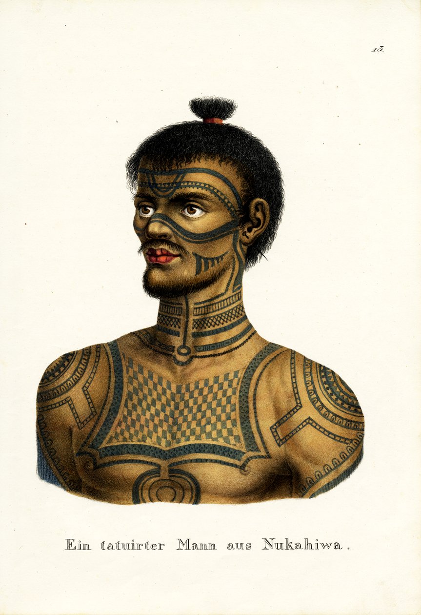 Tatuerad man från Nukahiwa, 1824 av Karl Joseph Brodtmann