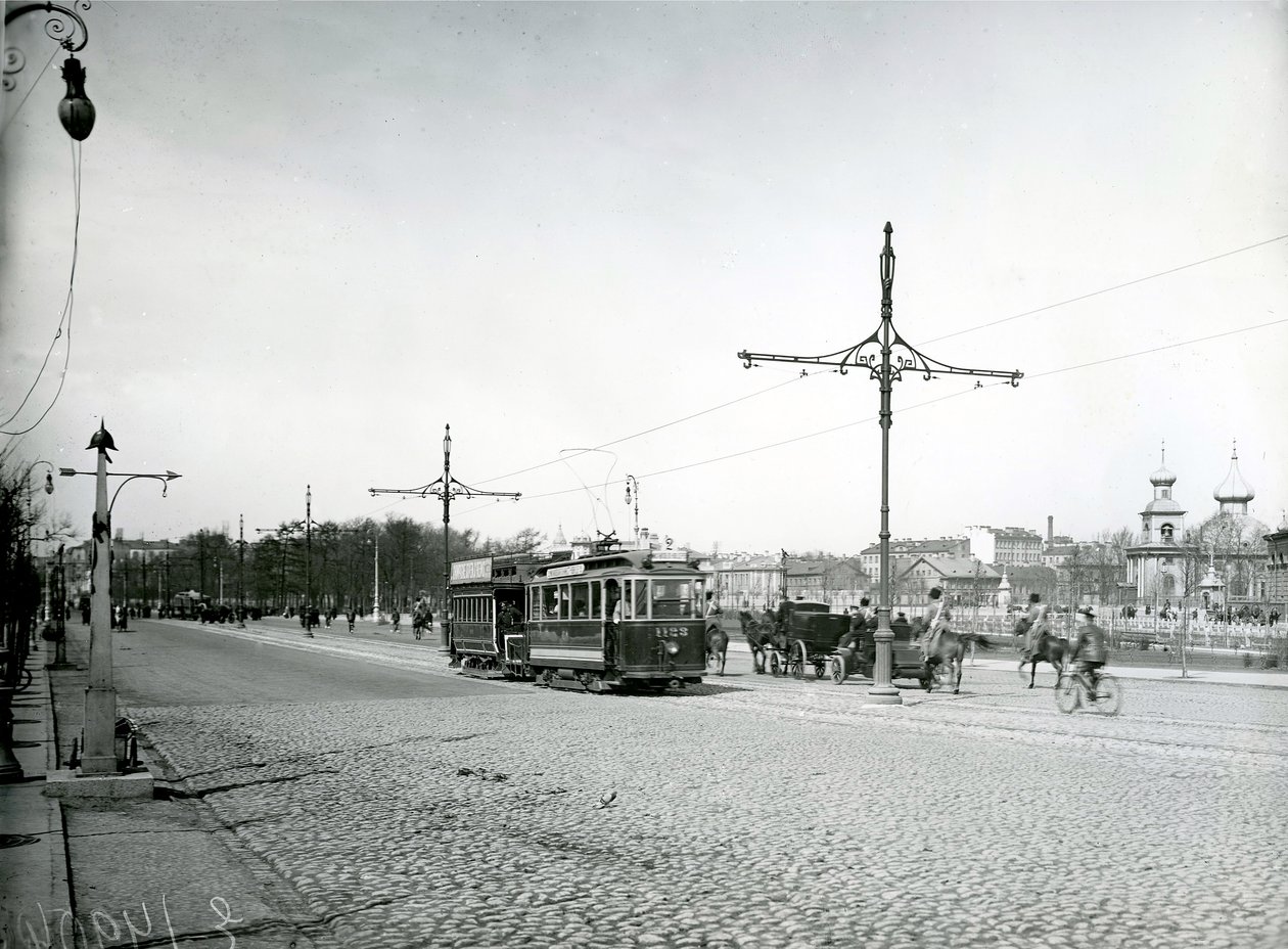 Elektriska spårvagnar i St Petersburg, ca 1910 av Karl Karlovich Bulla
