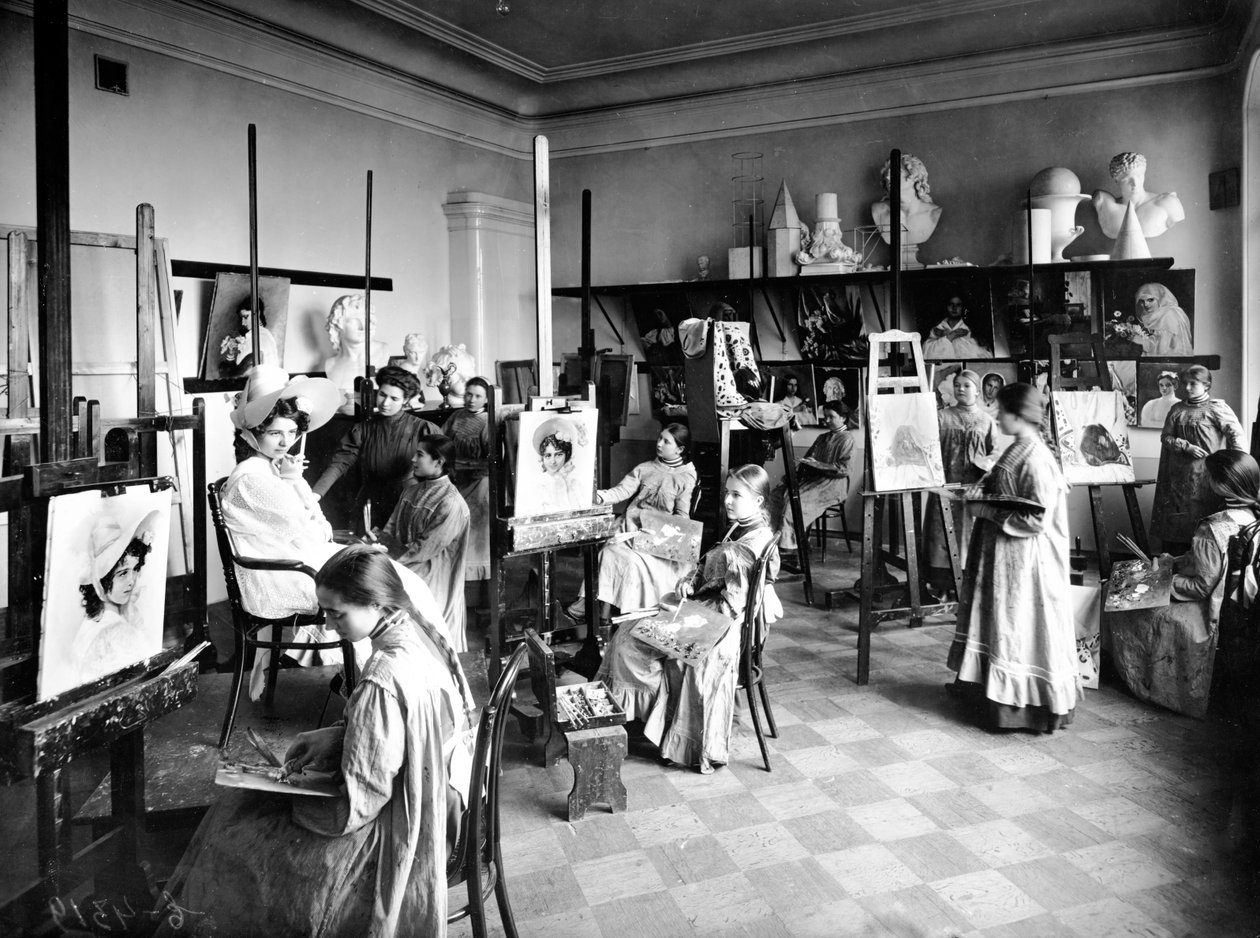 Elever i en målarklass, Vladimir Church School, St. Petersburg, 1909 av Karl Karlovich Bulla